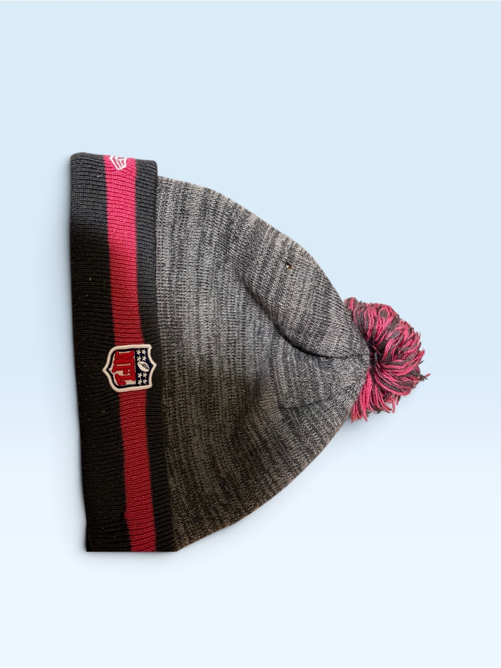 NFL COWBOYS New Era Gray Knit Beanie with Black and Pink Stripe & Pom